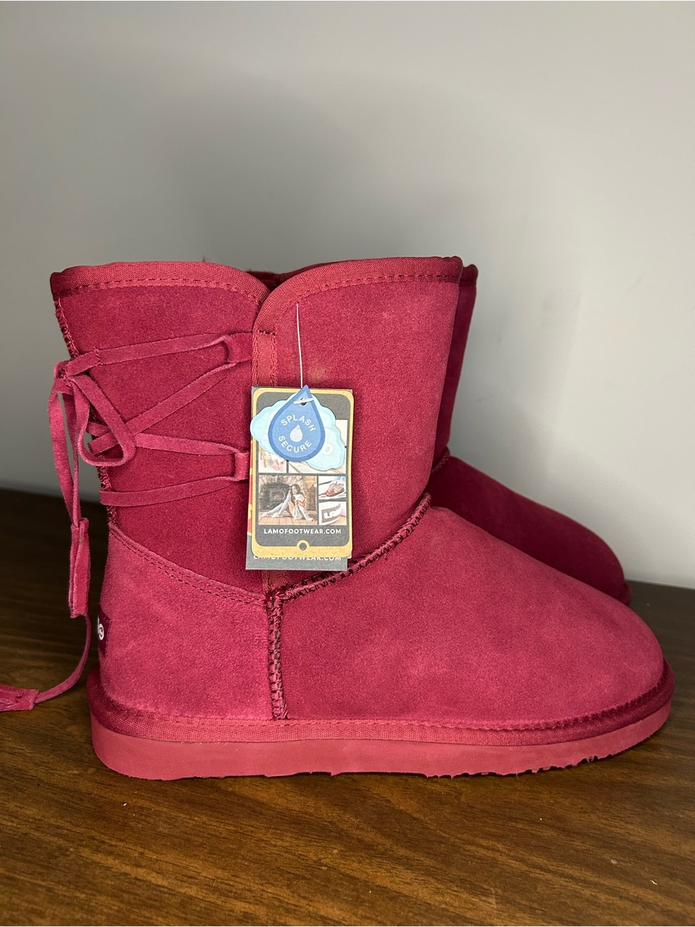LAMO Burgundy Suede Faux Fur Tassel Side Zip Winter Boots NWT Women's Size 10